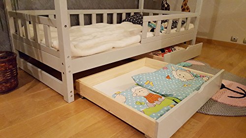 Oliveo HAUSBETT KINDERHAUS Bett für Kinder,Kinderbett Spielbett mit SICHERHEITBARRIEREN und Schublade (200 x 140 cm, Natural Wood) - 3